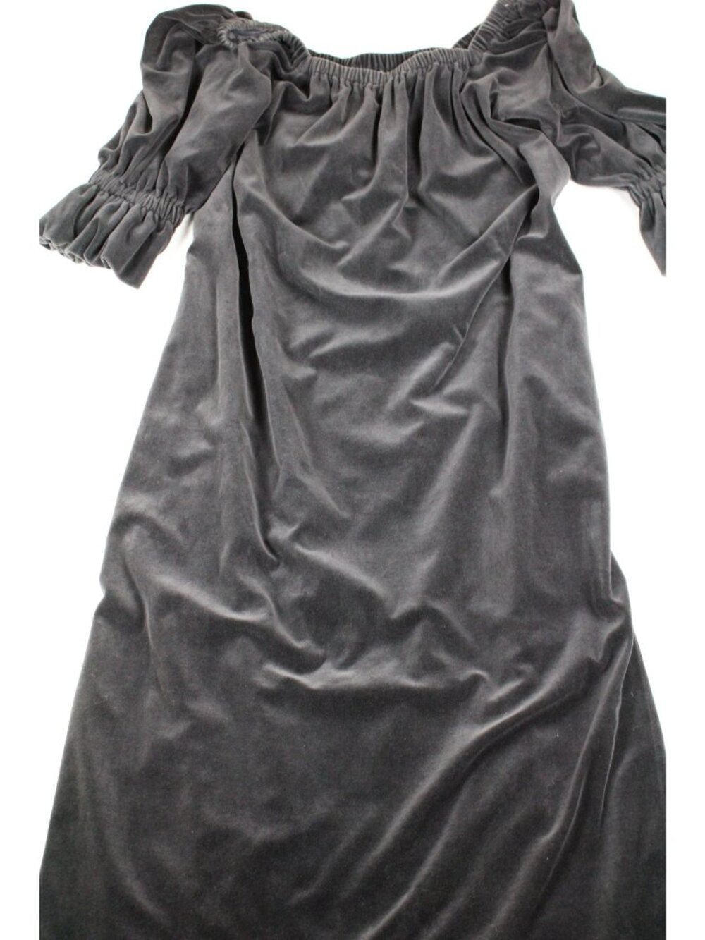 Off-Shoulder Black Velvet Midi Dress With Ruffled Sleeves Size Medium